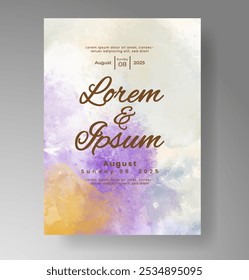 Wedding card invitation template with hand painted watercolor splash