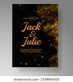 Wedding card invitation template with hand painted watercolor splash