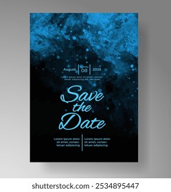 Wedding card invitation template with hand painted watercolor splash