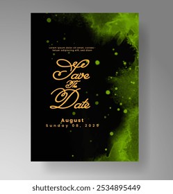 Plantilla de invitación de tarjeta de Boda con salpicadura de acuarela pintada a mano