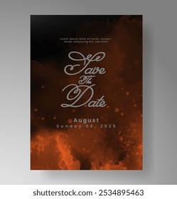 Wedding card invitation template with hand painted watercolor splash