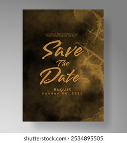 Wedding card invitation template with hand painted watercolor splash
