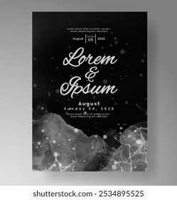Wedding card invitation template with hand painted watercolor splash