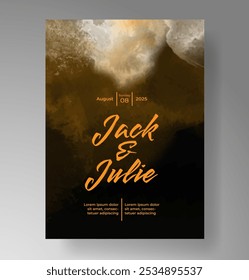 Wedding card invitation template with hand painted watercolor splash