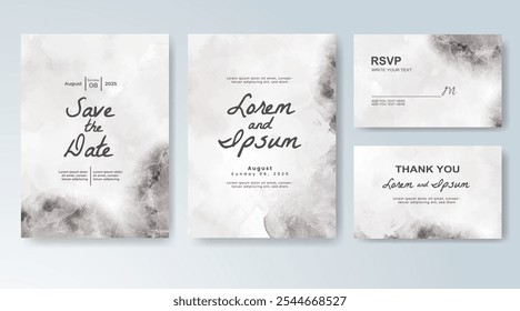 Wedding card invitation template with hand painted watercolor splash