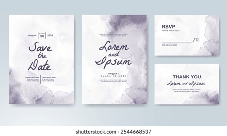 Plantilla de invitación de tarjeta de Boda con salpicadura de acuarela pintada a mano