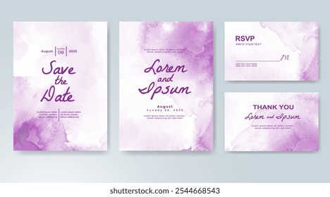 Plantilla de invitación de tarjeta de Boda con salpicadura de acuarela pintada a mano