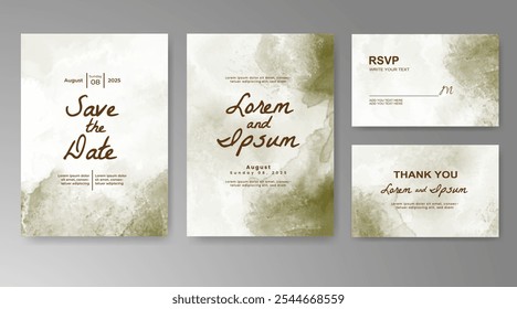 Wedding card invitation template with hand painted watercolor splash