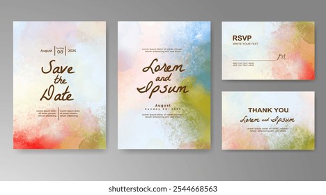 Plantilla de invitación de tarjeta de Boda con salpicadura de acuarela pintada a mano