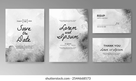 Plantilla de invitación de tarjeta de Boda con salpicadura de acuarela pintada a mano