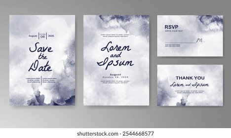 Wedding card invitation template with hand painted watercolor splash