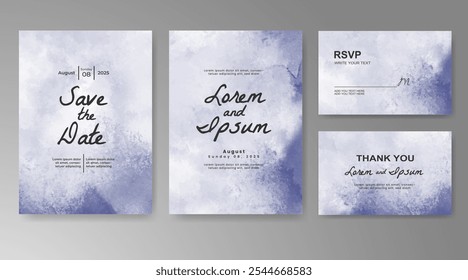 Wedding card invitation template with hand painted watercolor splash