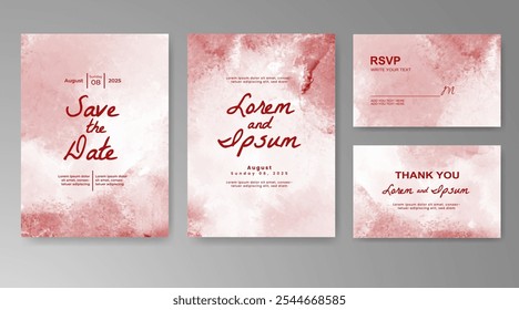 Wedding card invitation template with hand painted watercolor splash