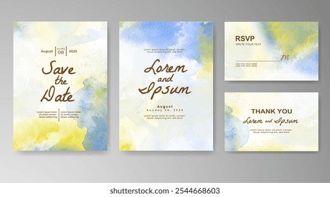 Wedding card invitation template with hand painted watercolor splash