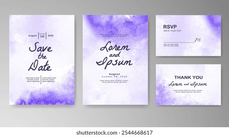 Wedding card invitation template with hand painted watercolor splash