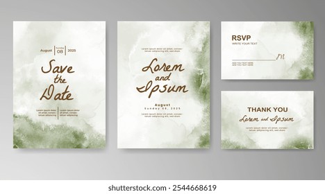 Wedding card invitation template with hand painted watercolor splash