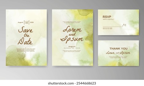 Wedding card invitation template with hand painted watercolor splash