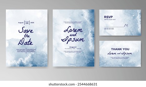 Plantilla de invitación de tarjeta de Boda con salpicadura de acuarela pintada a mano