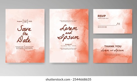 Wedding card invitation template with hand painted watercolor splash