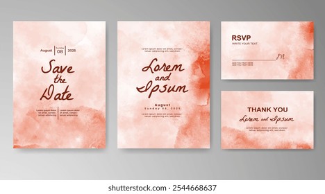 Wedding card invitation template with hand painted watercolor splash