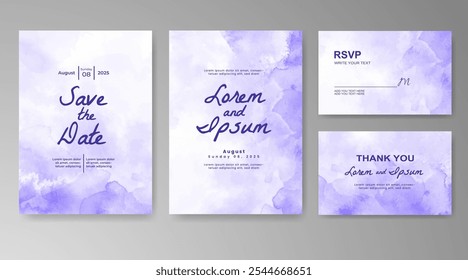 Wedding card invitation template with hand painted watercolor splash
