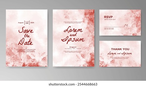Plantilla de invitación de tarjeta de Boda con salpicadura de acuarela pintada a mano