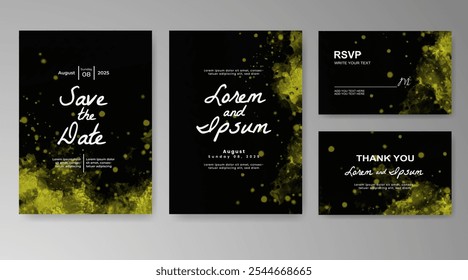 Wedding card invitation template with hand painted watercolor splash