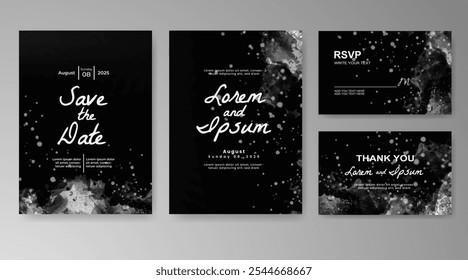 Wedding card invitation template with hand painted watercolor splash