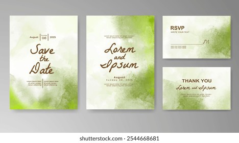 Wedding card invitation template with hand painted watercolor splash