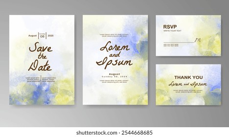 Wedding card invitation template with hand painted watercolor splash