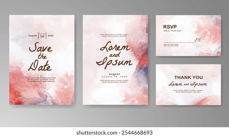 Wedding card invitation template with hand painted watercolor splash
