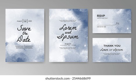 Wedding card invitation template with hand painted watercolor splash