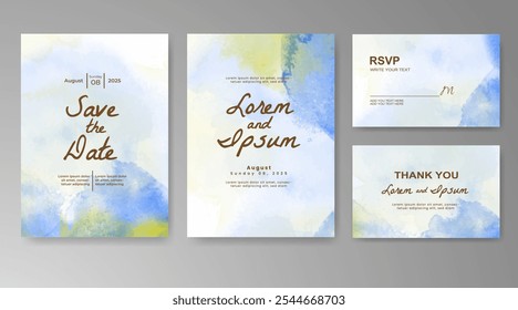Plantilla de invitación de tarjeta de Boda con salpicadura de acuarela pintada a mano