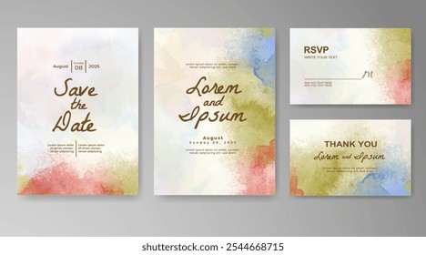 Plantilla de invitación de tarjeta de Boda con salpicadura de acuarela pintada a mano