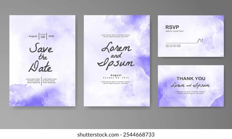 Plantilla de invitación de tarjeta de Boda con salpicadura de acuarela pintada a mano