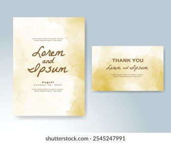 Wedding card invitation template with hand painted watercolor splash