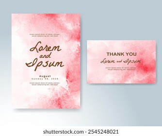 Wedding card invitation template with hand painted watercolor splash