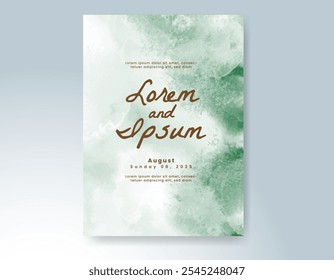 Wedding card invitation template with hand painted watercolor splash