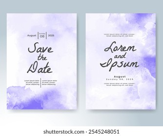 Wedding card invitation template with hand painted watercolor splash