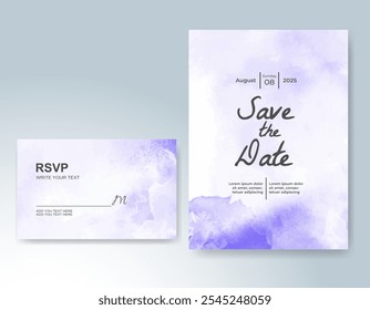 Wedding card invitation template with hand painted watercolor splash