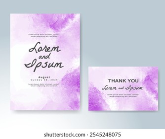Wedding card invitation template with hand painted watercolor splash