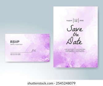 Wedding card invitation template with hand painted watercolor splash
