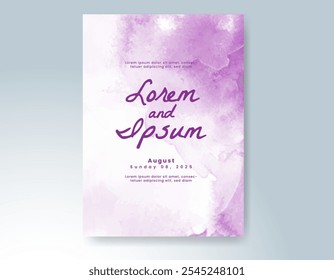 Wedding card invitation template with hand painted watercolor splash
