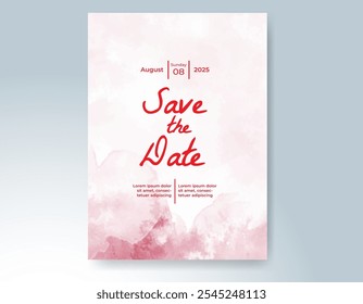 Plantilla de invitación de tarjeta de Boda con salpicadura de acuarela pintada a mano