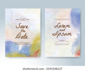 Plantilla de invitación de tarjeta de Boda con salpicadura de acuarela pintada a mano