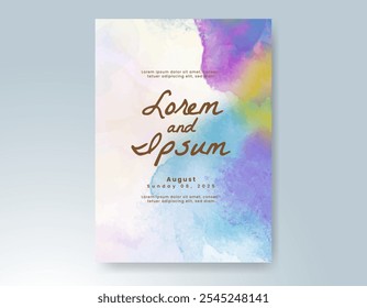 Wedding card invitation template with hand painted watercolor splash
