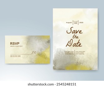 Wedding card invitation template with hand painted watercolor splash