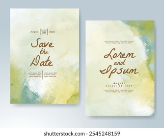 Wedding card invitation template with hand painted watercolor splash