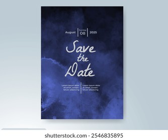Wedding card invitation template with hand painted watercolor splash