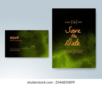 Wedding card invitation template with hand painted watercolor splash